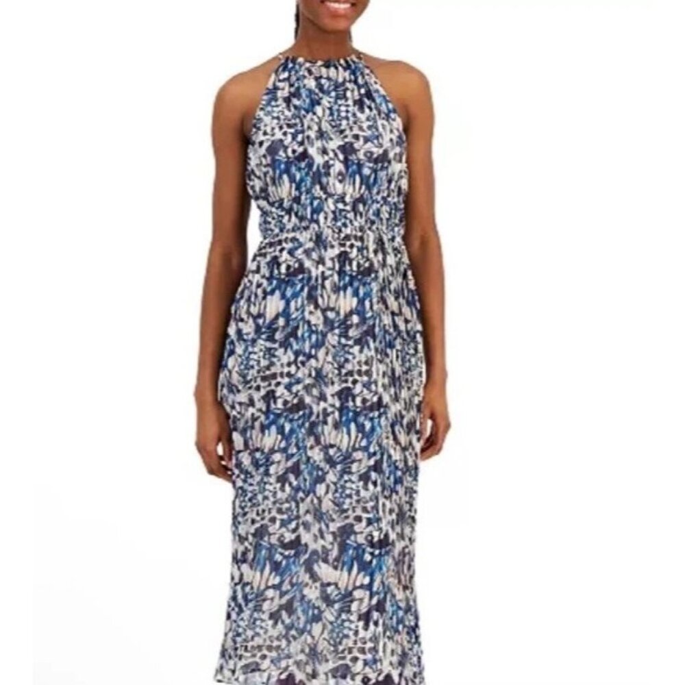 Anne Klein Womens Size 4 Blue Midi Halter Dress Back Neck Tie NEW